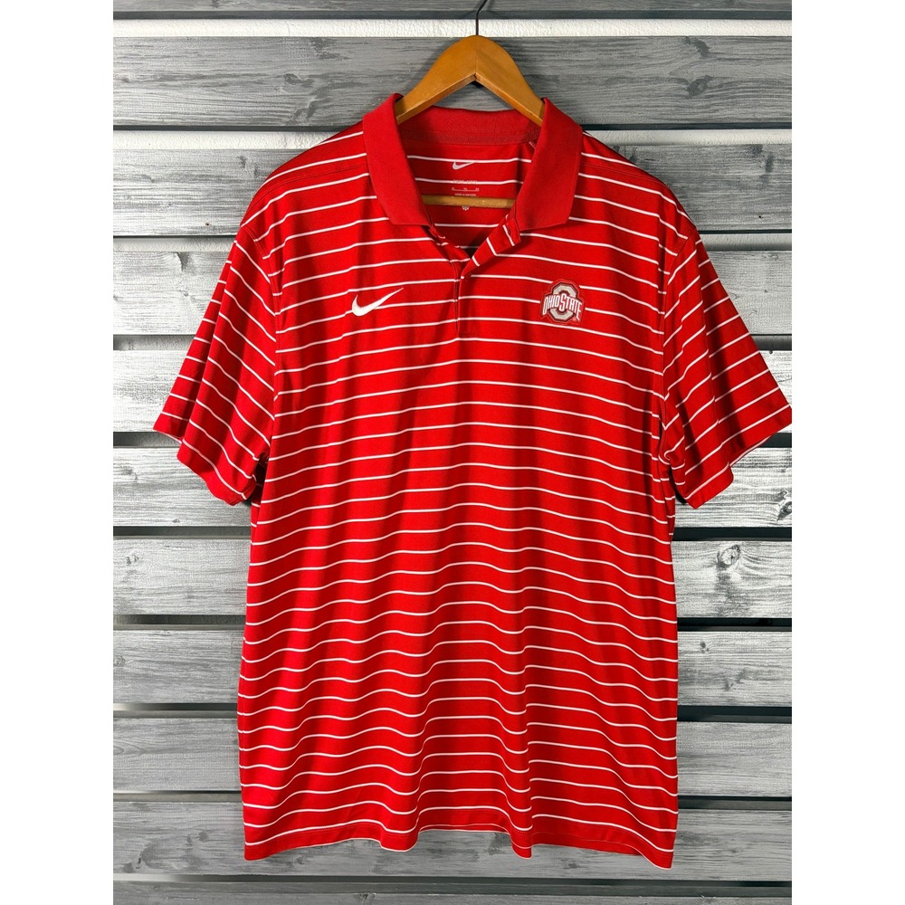 Nike Ohio State Buckeyes Dri-FIT Polo Shirt Mens XL Red White Striped Golf MINT